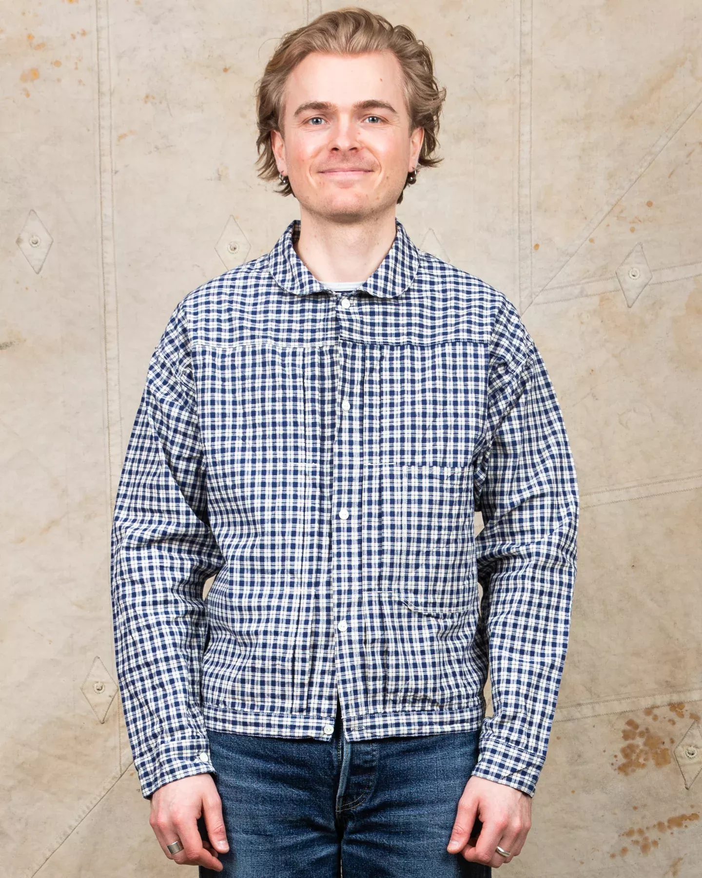 Warehouse & Co Lot 2166 Indigo Check Round Collar Jacket