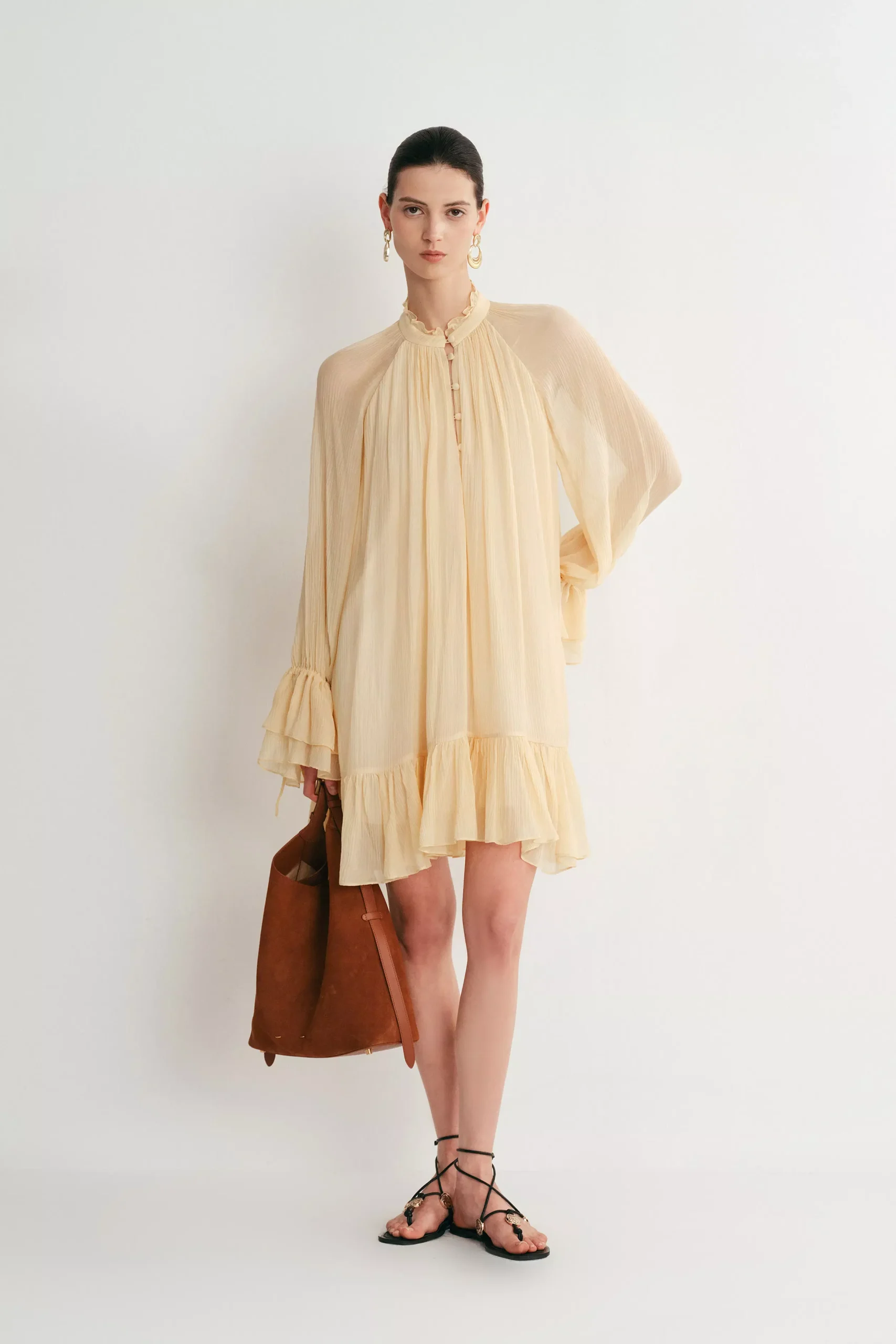 Wendy Ruffle Dress in Silk Crepe