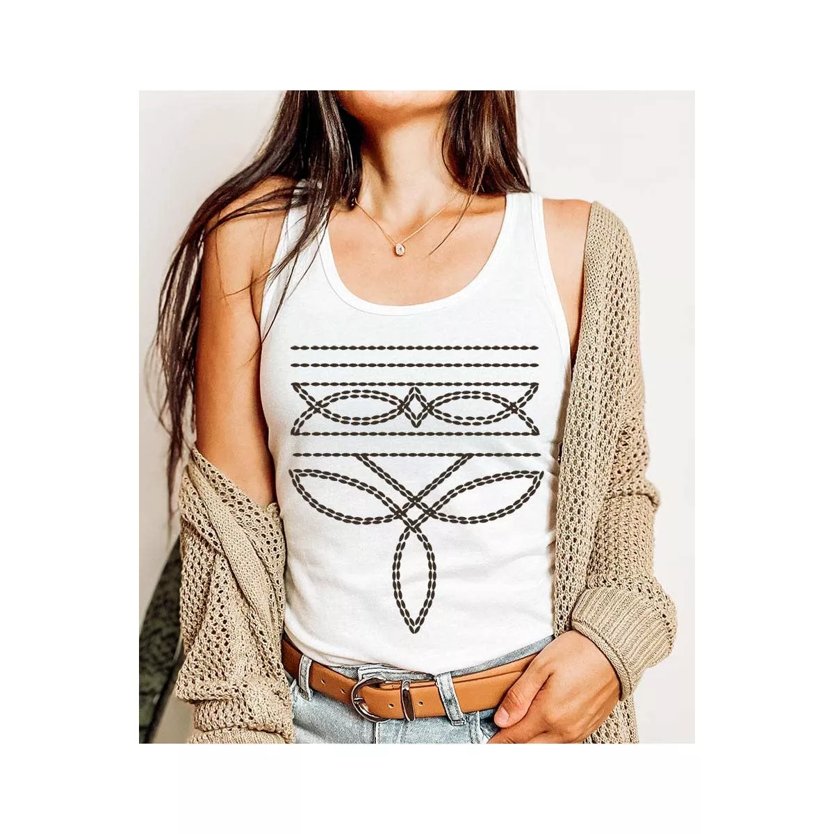Western Boot Stitch Graphic Racerback Tank Top