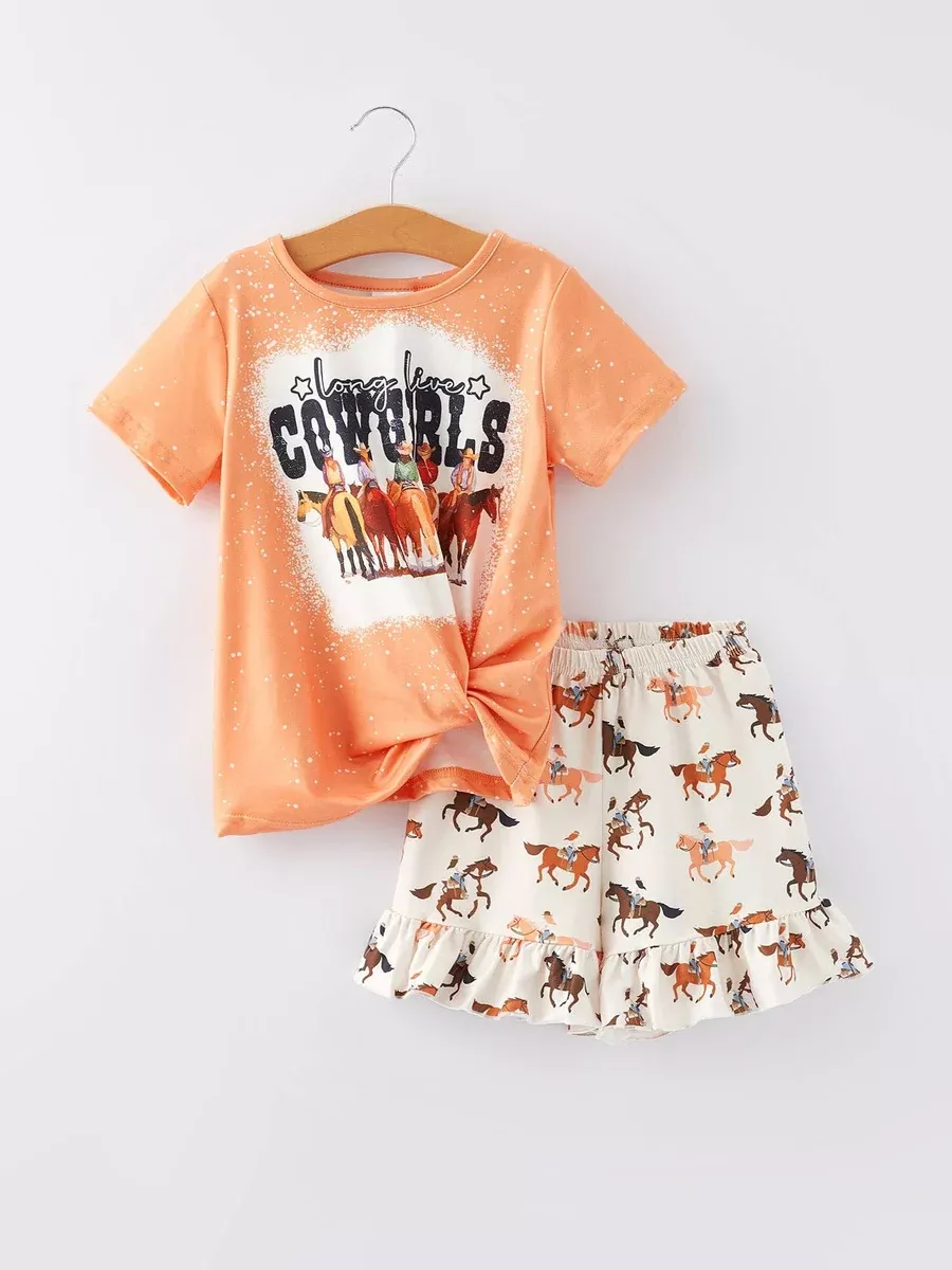 Western Girls Letter Print Outfits Set