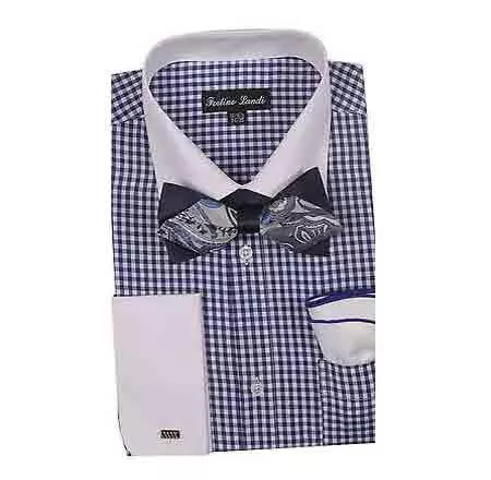 White Collar Navy Two Toned Contrast Gingham Shirt