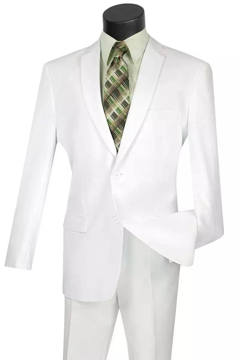 "White Slim Fit Poplin Suit for Men - 2 Button Style | CLOSE OUT 46R"