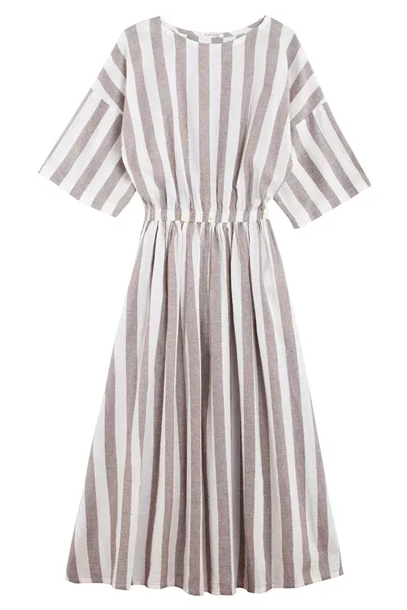 Wide Stripe Pleated Dress