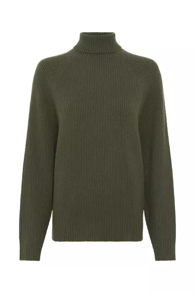 Wigman Knit Turtleneck in Deep Olive Cashmere