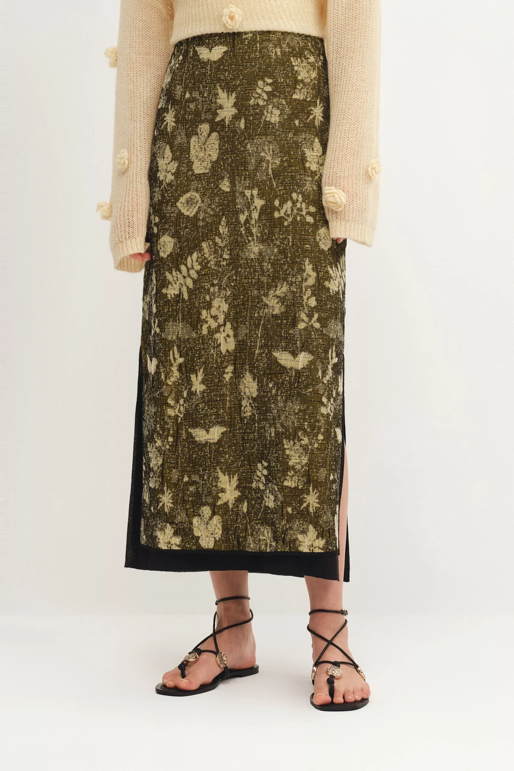 Wind Midi Skirt in Botanical Jacquard Knit