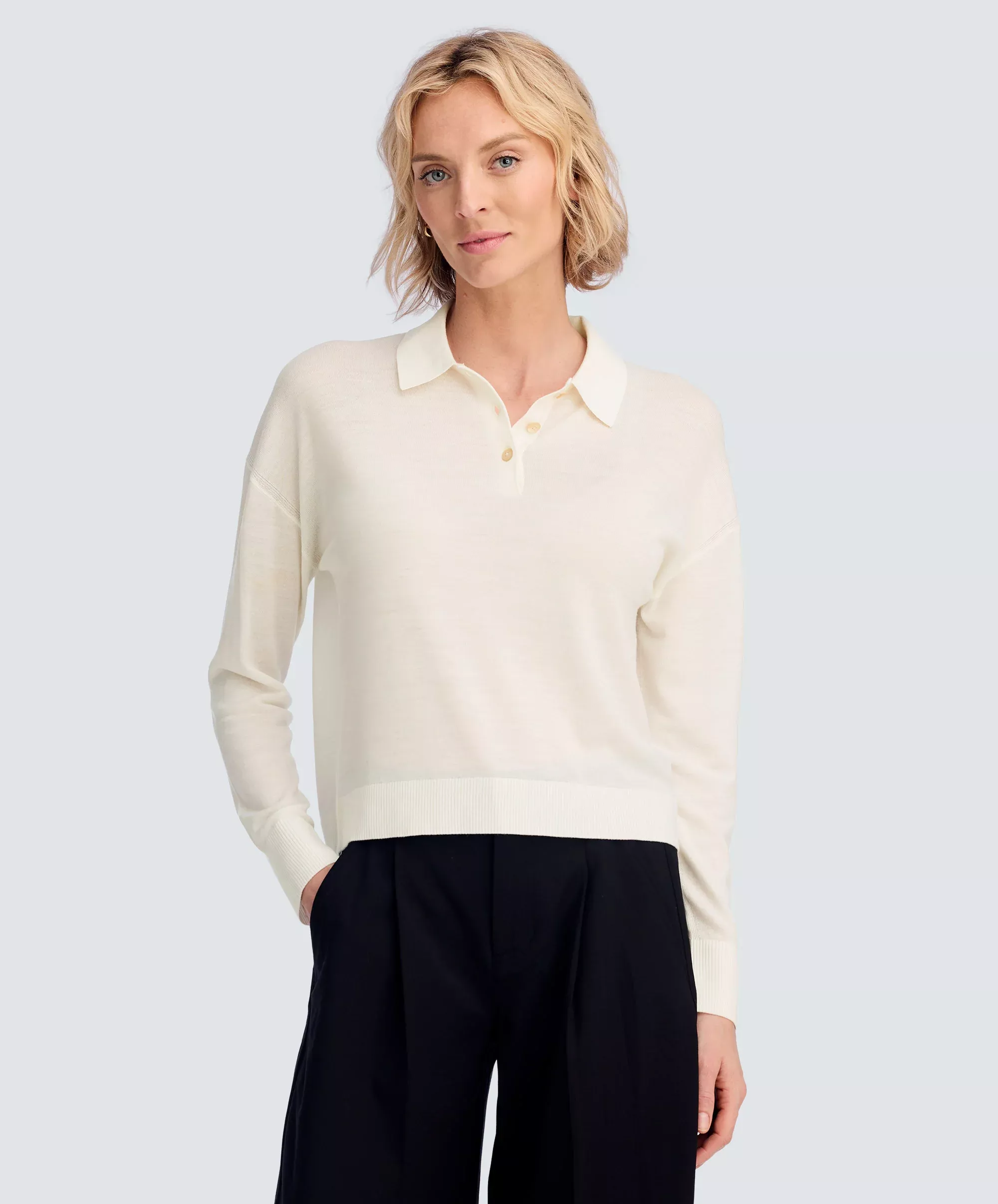 Women's Long Sleeve Fine Knit Polo