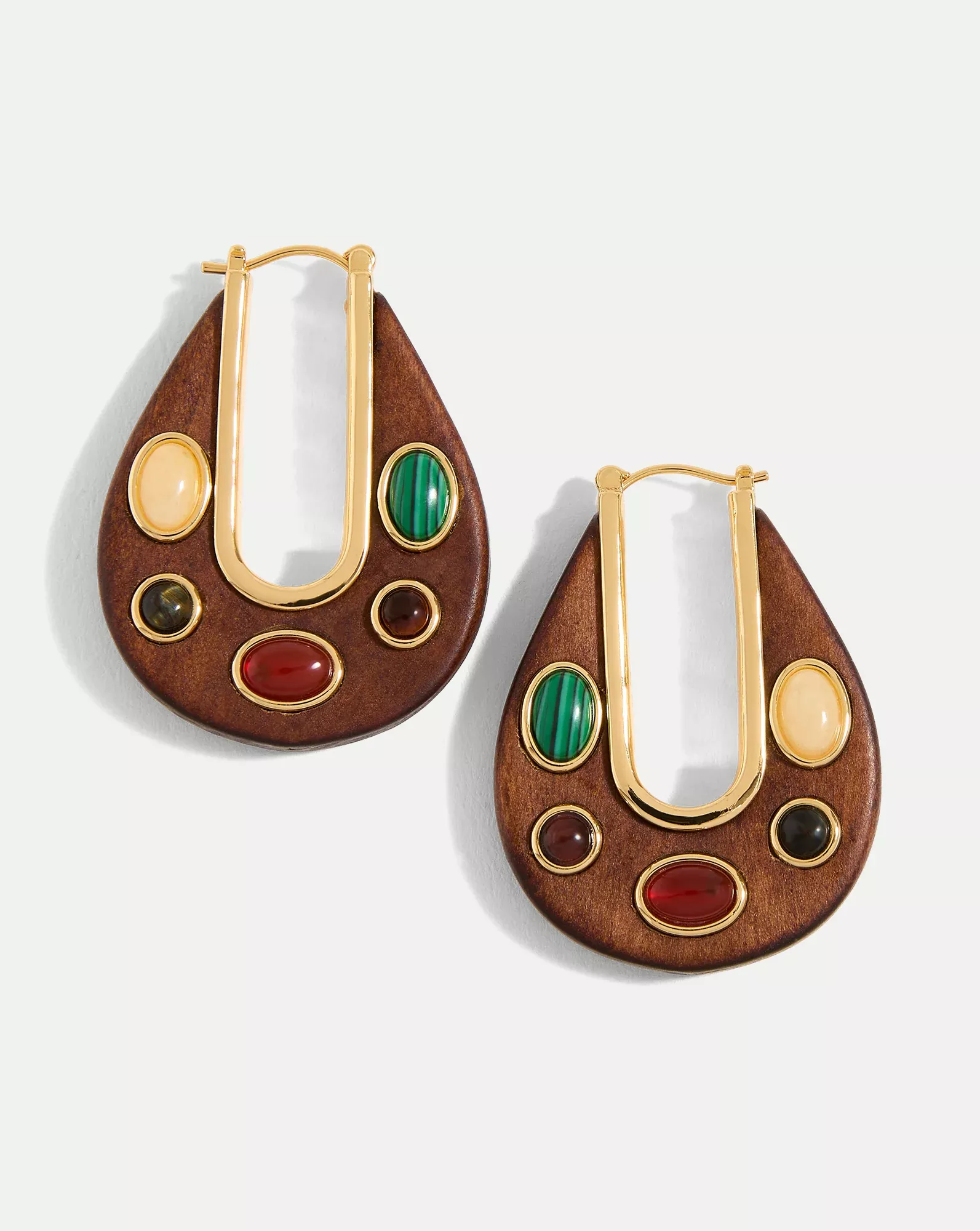 Wood Embellished Drop Hoop