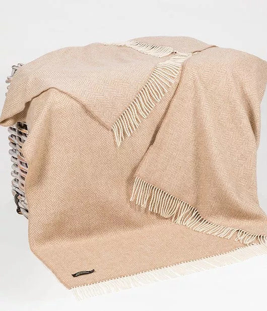 Wool and Cashmere Beige Herringbone Throw Col: 1475