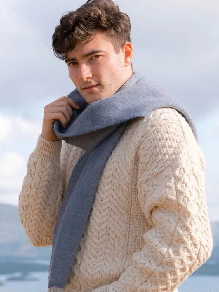 Wool and Cashmere Blue Herringbone Scarf 2424