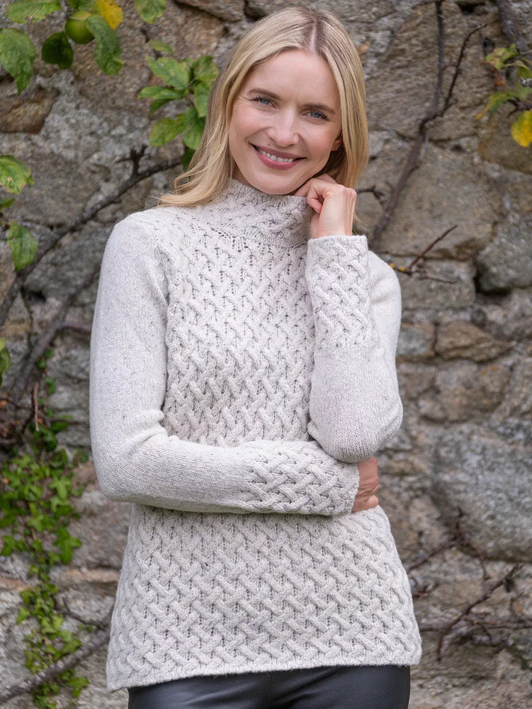 Wool and Cashmere Cosy Trellis Sweater- Chalk