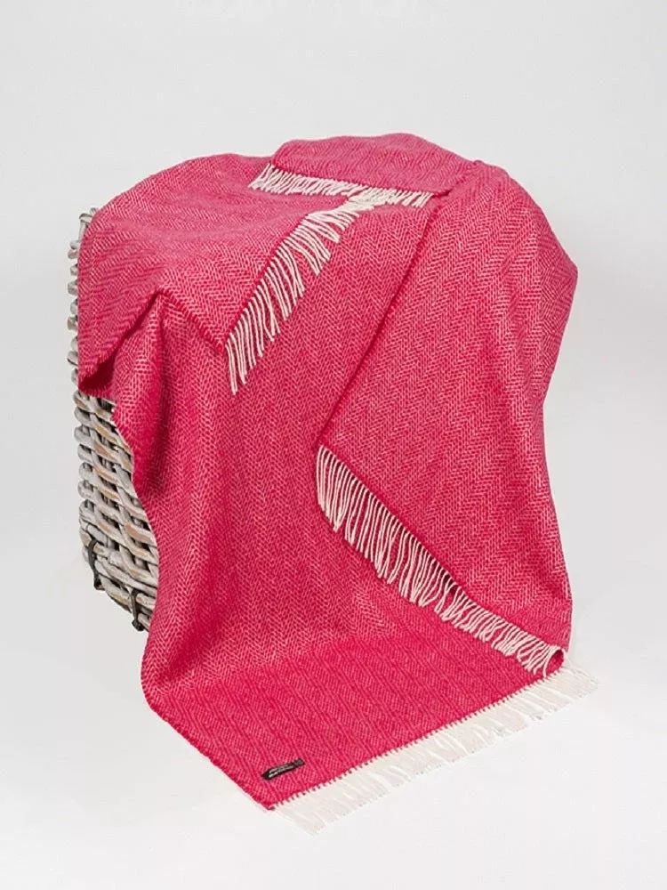Wool and Cashmere Raspberry Herringbone Throw Col: 1406
