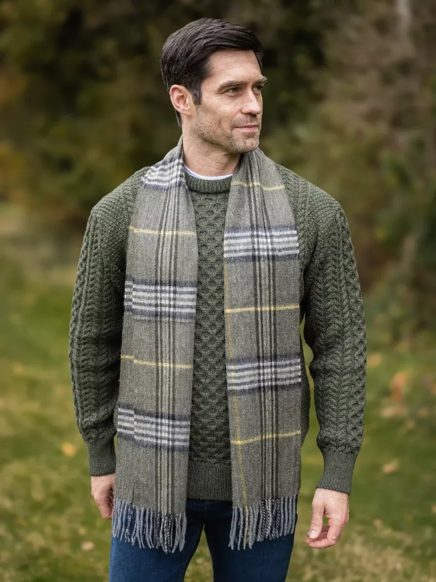 Wool and Cashmere Unisex Scarf Green Check