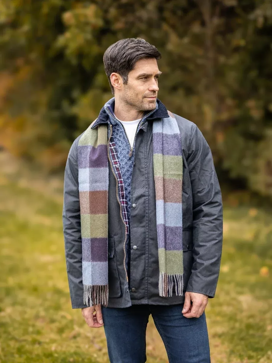 Wool and Cashmere Unisex Scarf Navy Green Block