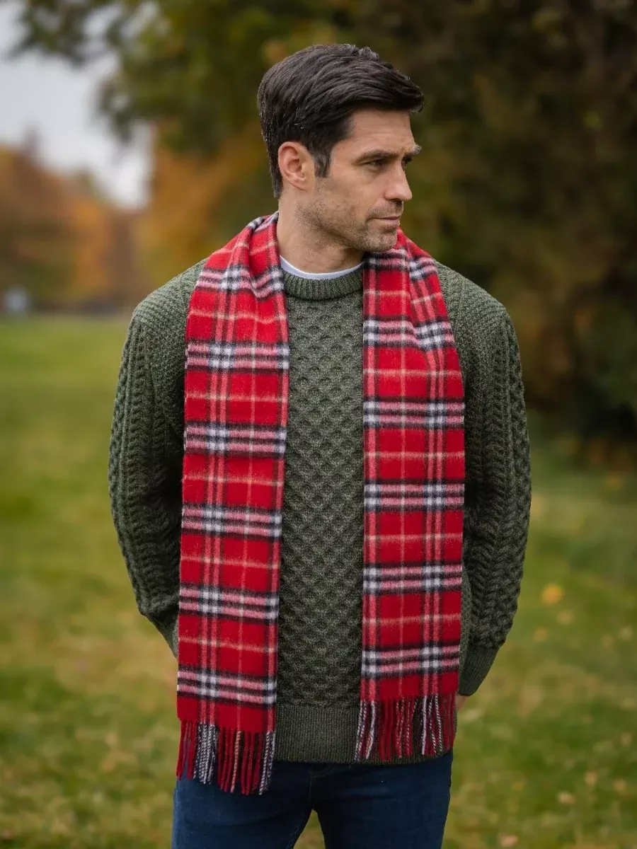 Wool and Cashmere Unisex Scarf Red and Black Check
