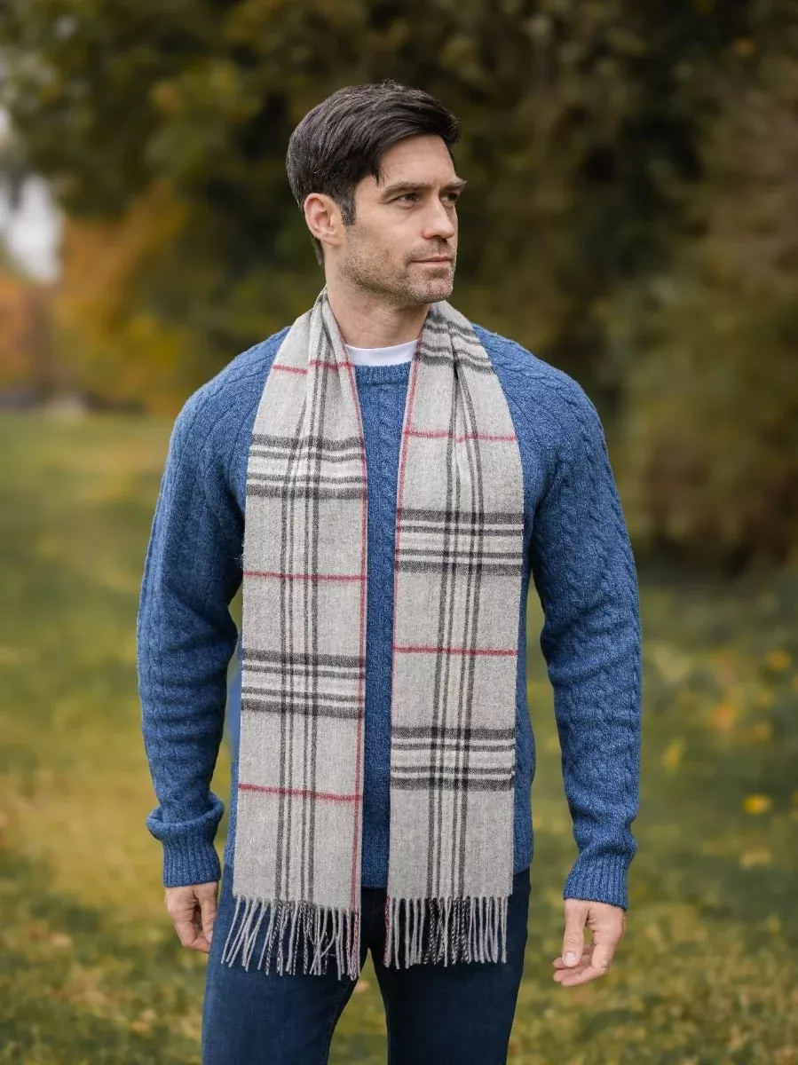 Wool And Cashmere Unisex Scarf Silver Check