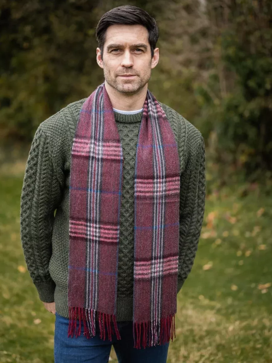 Wool and Cashmere Unisex Scarf Wine Check