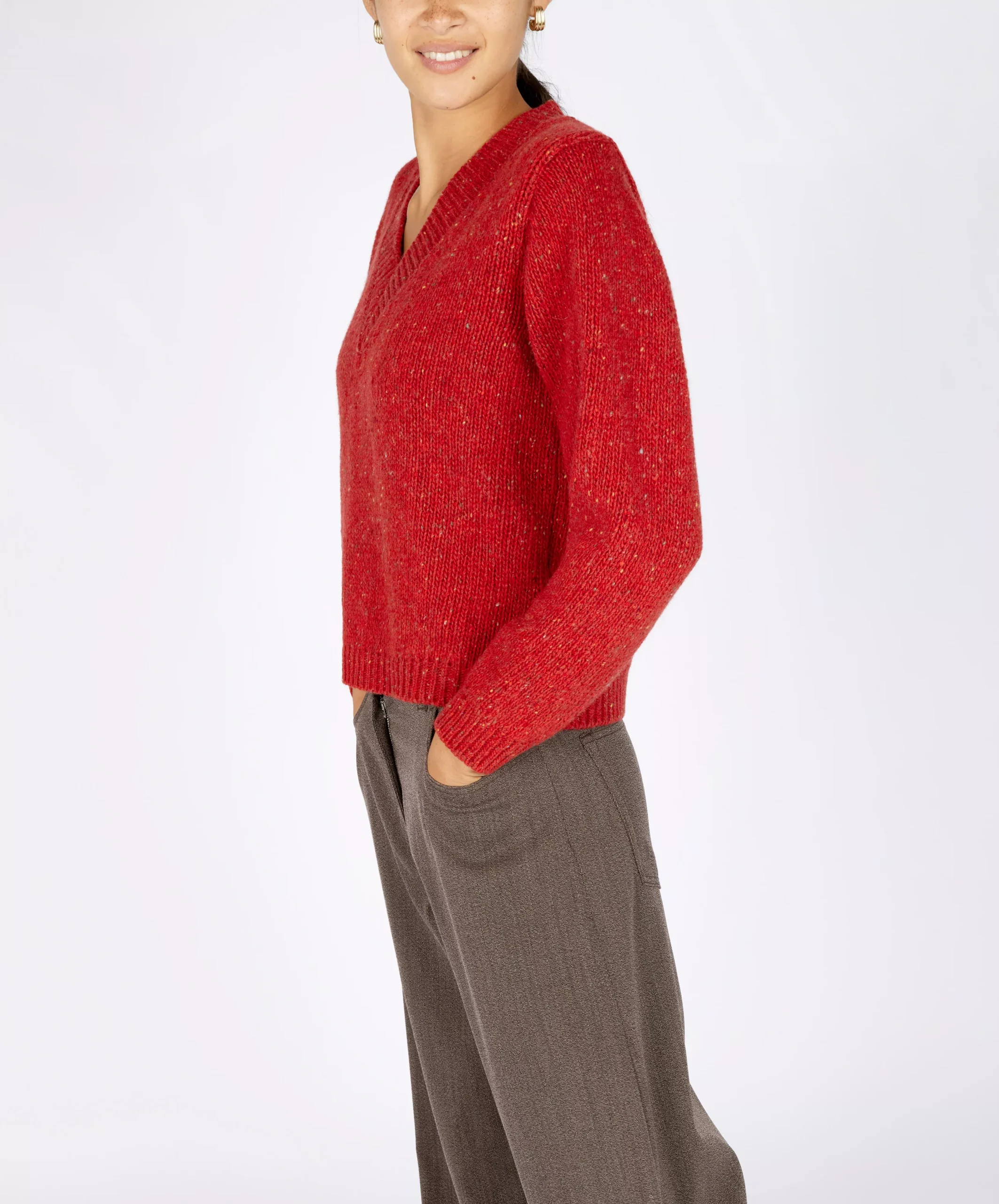Wool and Cashmere V Neck Sweater- Kayla Sweater Chilli