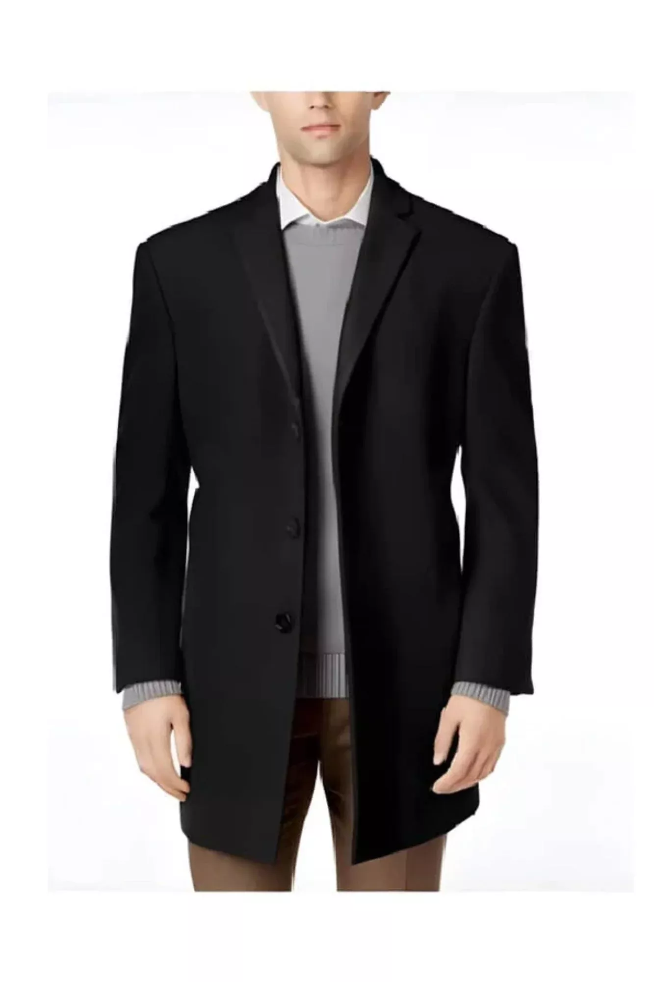 Wool men's Car Coat Mid Length Three quarter length coat Black Long Jacket