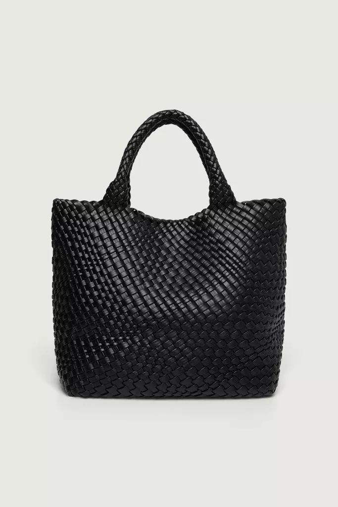 WOVEN VEGAN LEATHER TOTE BAG