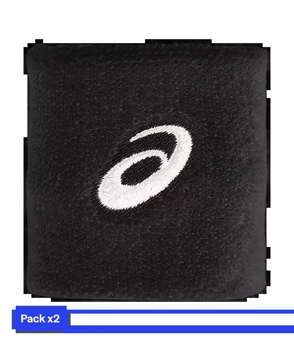 Wristband Asics Cortas Negras (Pack x2) 2025