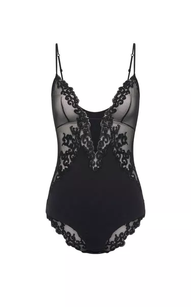 Wynona Bodysuit in Black Recycled Nylon Lace