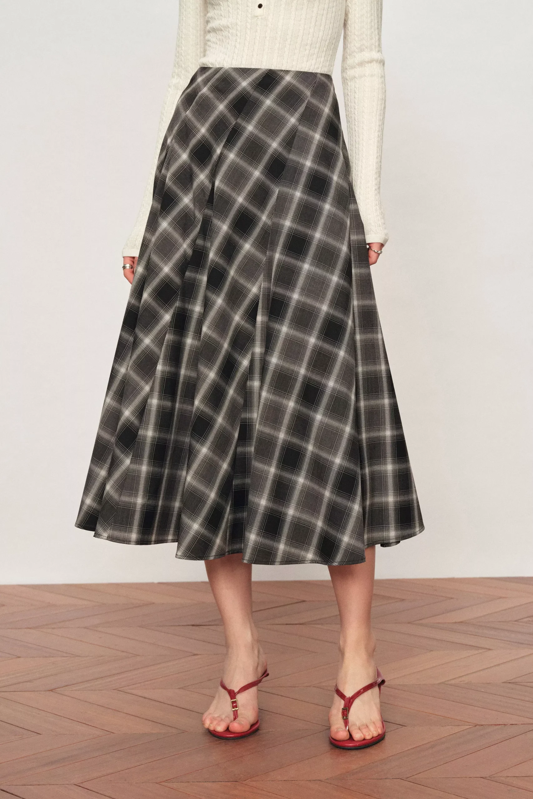 Xaviera Checkered Maxi Skirt in Fine Wool Blend