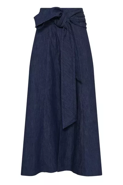 Zivan Knotted Maxi Skirt in Recycled Cotton Denim